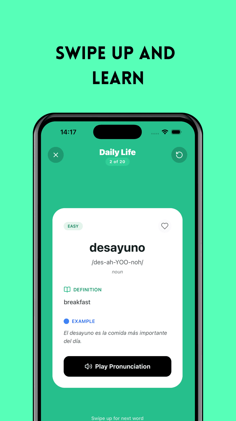 Swipe up and learn with flashcards